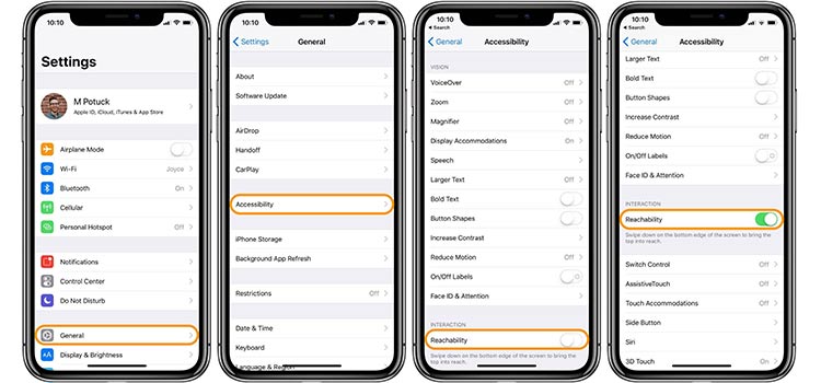 فعال کردن ویژگی reachability آیفون x