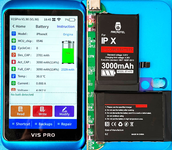 تست باتری ایفون X برند ماکروتل
